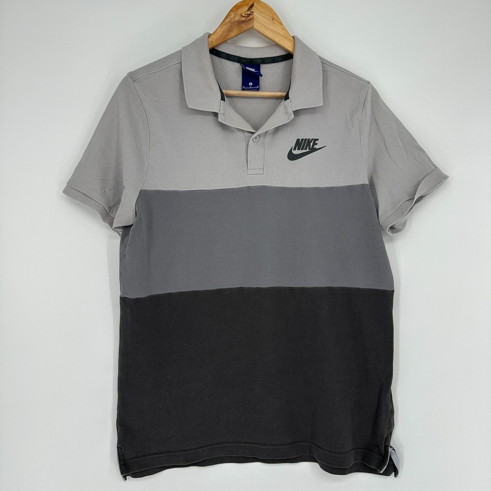 Nike Blue Tag Gray mens medium polo casual preppy short sleeve colorblock